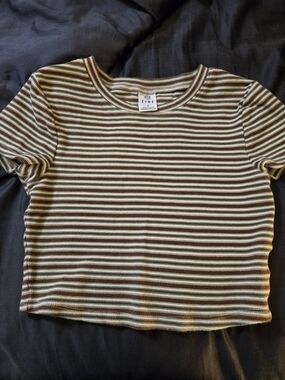 Zine Clothing Brown & Cream Striped Ribbed Crop Top